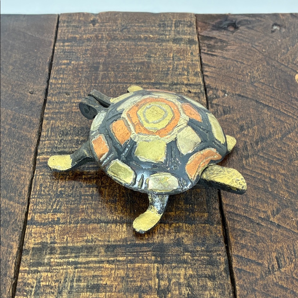 Vintage Brass Turtle Ash Tray Multi-Toned Shell